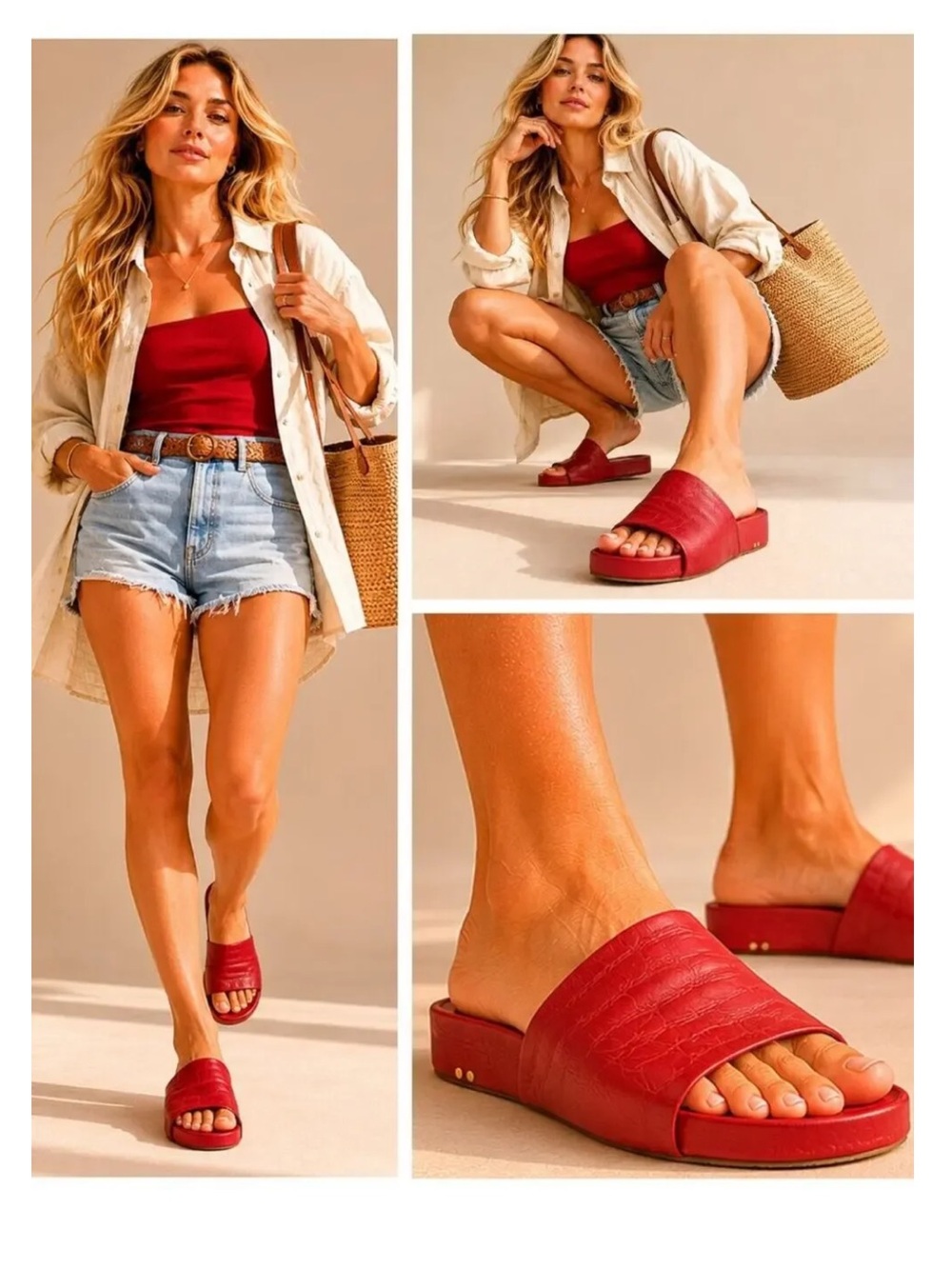 Beek Pelican Leather Platform Sandal  Red Size 8